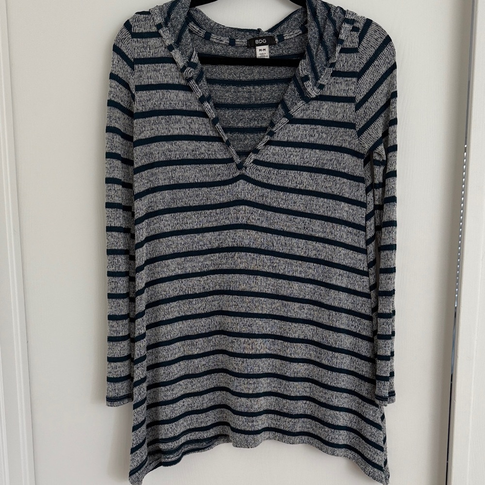 BDG Striped Long Sleeve Top in Navy and Gray